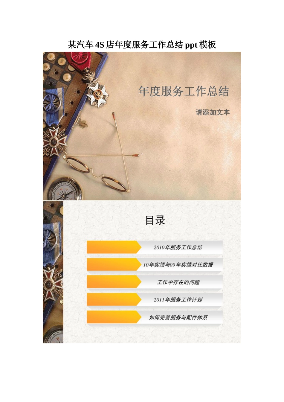 某汽车四S店年度服务工作总结ppt模板_第1页