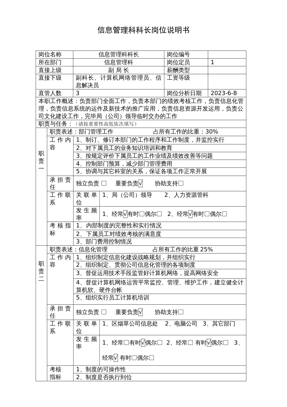 信息管理科岗位说明书_第1页