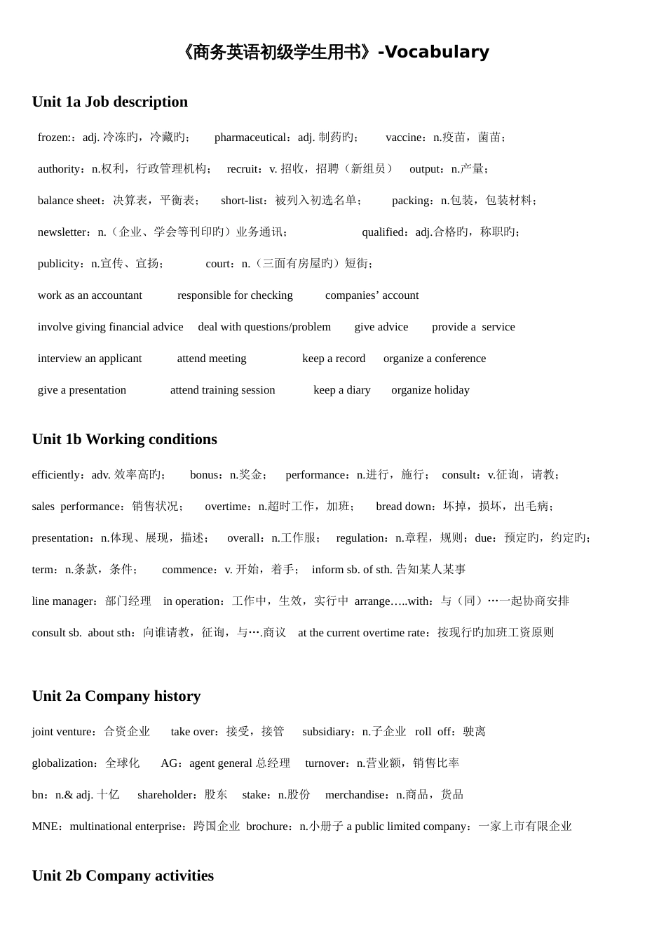 2023年剑桥商务英语初级完整笔记词汇_第1页