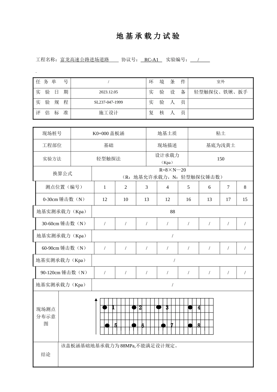 地基承载力试验记录表_第1页