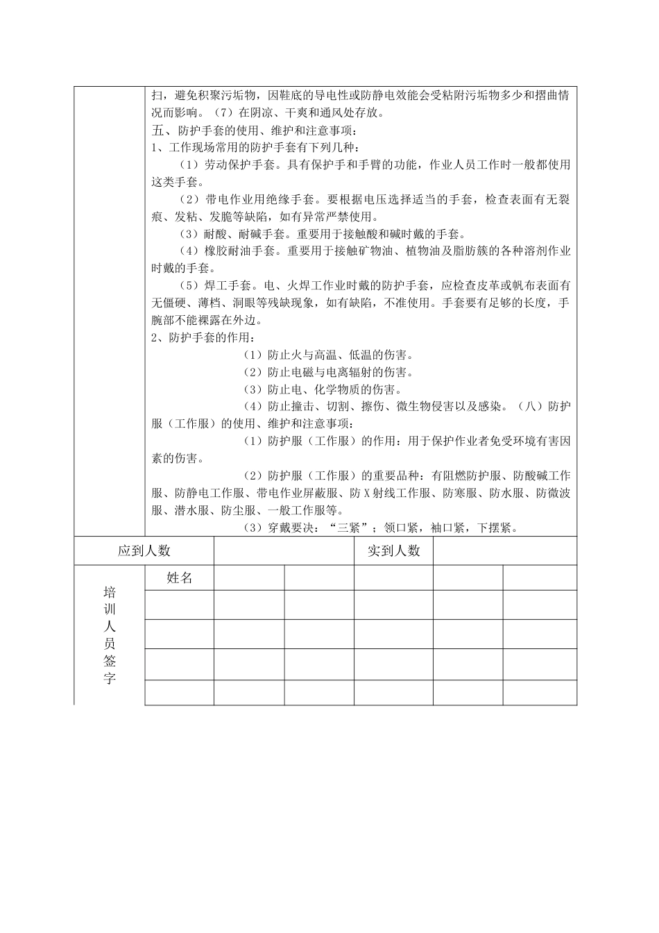 安全教育培训记录表之劳保用品使用安全教育_第3页