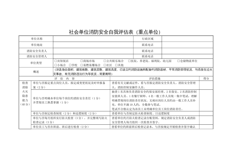 社会单位消防安全自我评估表_第1页