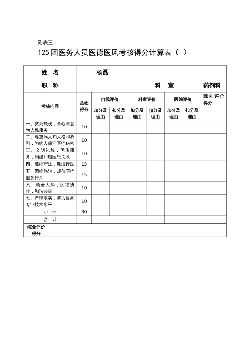 医德医风量化考核表医德医风考评得分计算表_第2页