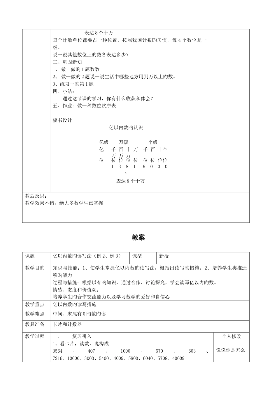 2022年人教版四年级上册数学全册教案表格式_第3页