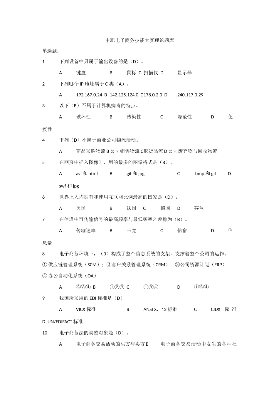 2023年中等职业学校电子商务大赛理论题库附答案_第1页