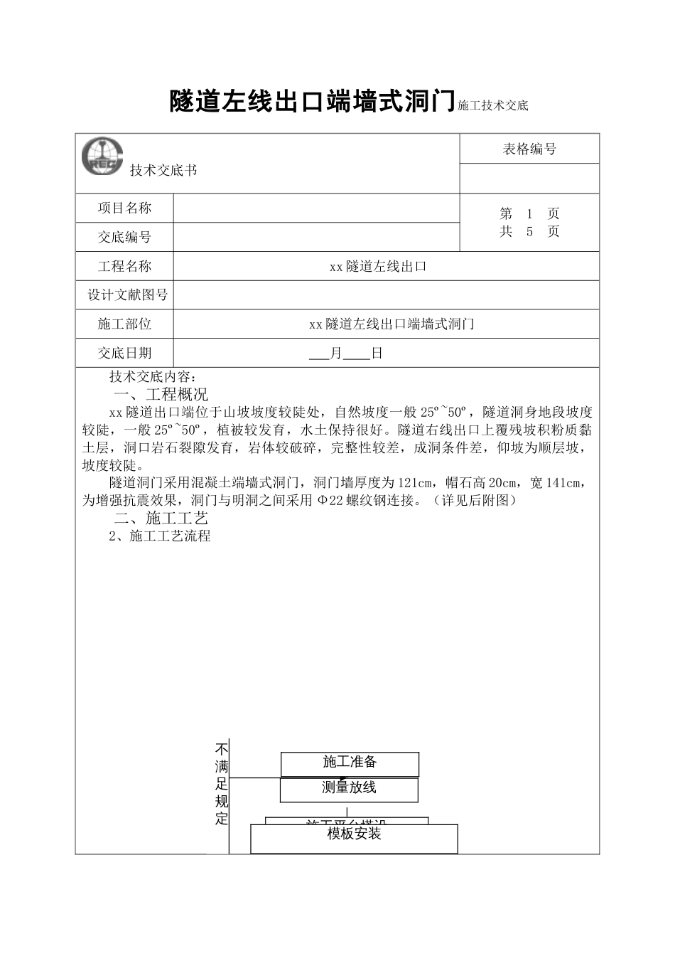 端墙式洞门施工技术交底_第1页