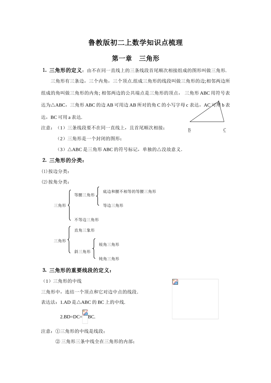 2023年鲁教版七年级数学上册复习知识点总结_第1页