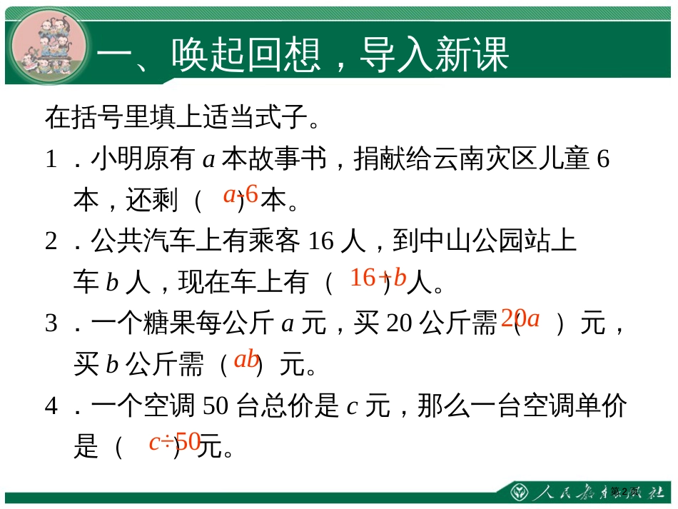 用字母表示运算定律和计算公式市公开课金奖市赛课一等奖课件_第2页