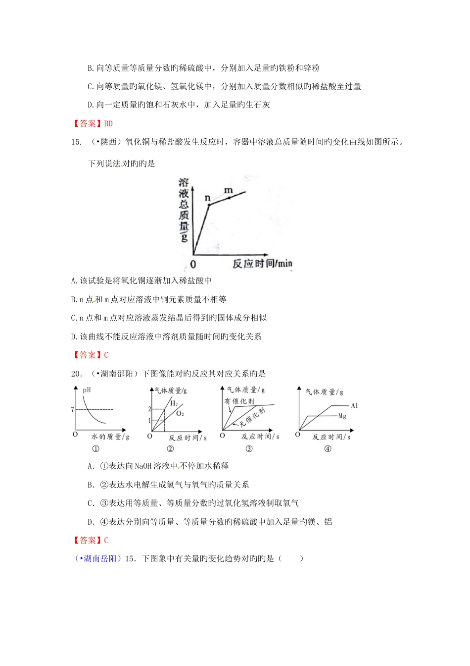 2023年中考化学真题分类汇编专题图像类试题含答案_第3页