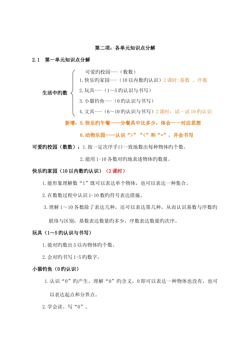2023年北师大版小学数学一年级上册知识点归纳_第2页