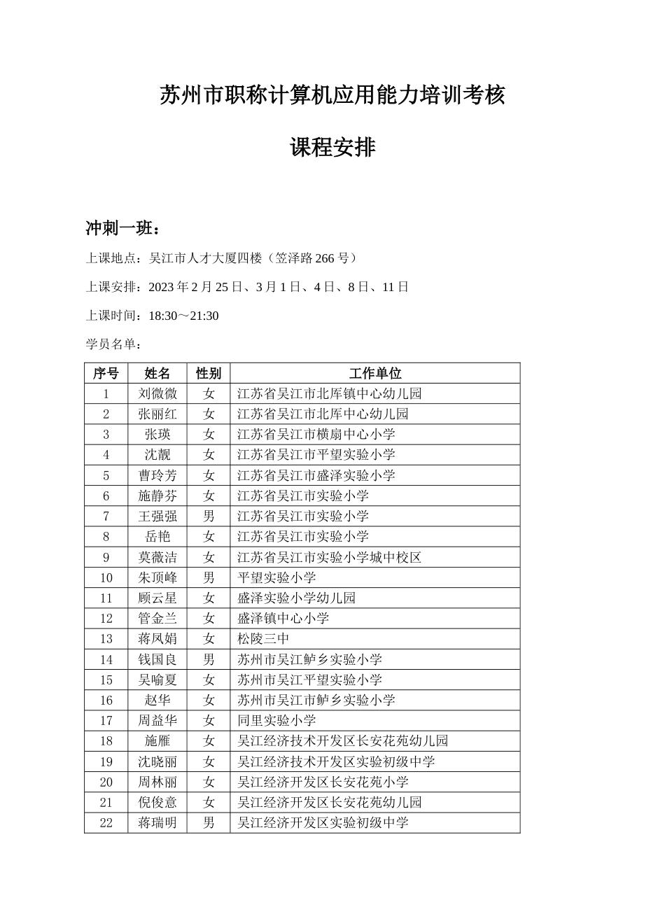 2023年苏州市职称计算机应用能力培训考核课程安排_第1页