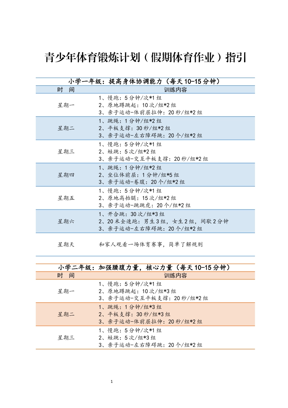 青少年体育锻炼计划（假期体育作业）指引_第1页