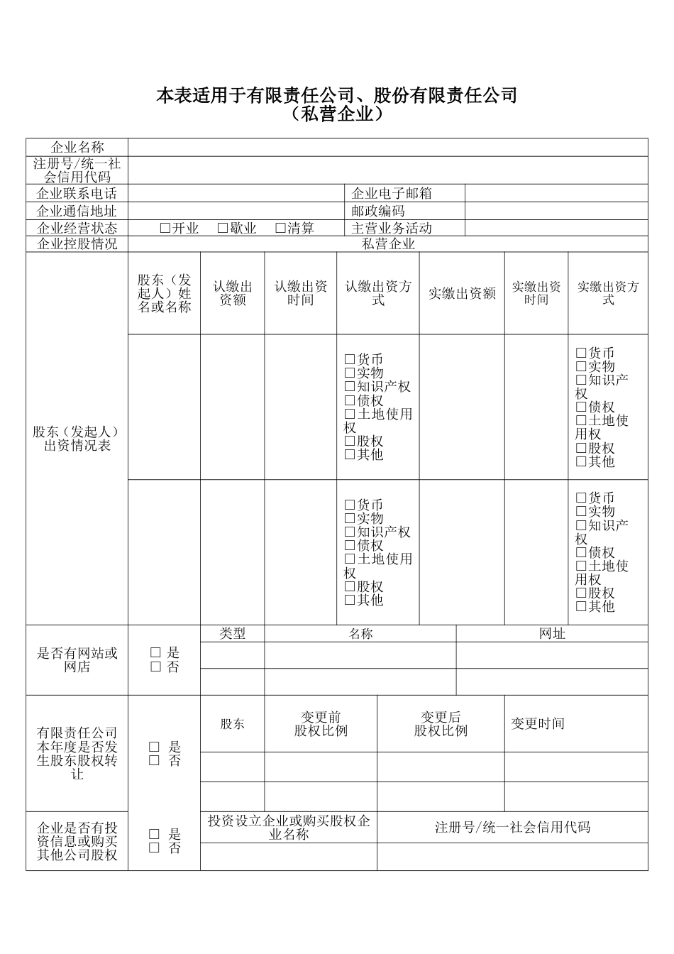 私营公司工商登记年度报告书（模板）_第1页