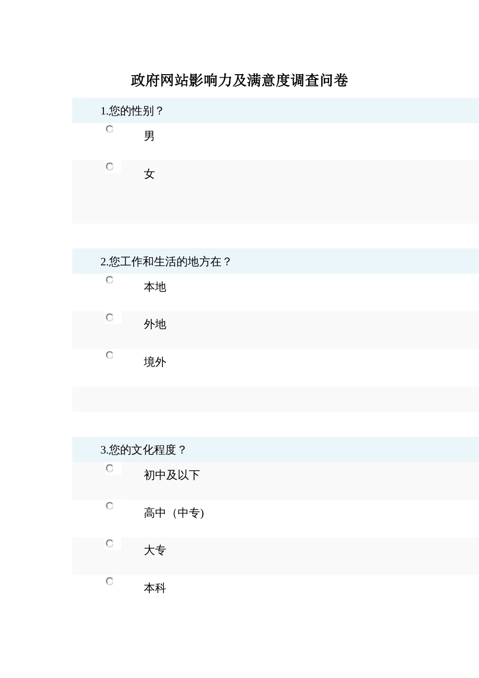 政府网站影响力及满意度调查问卷_第1页