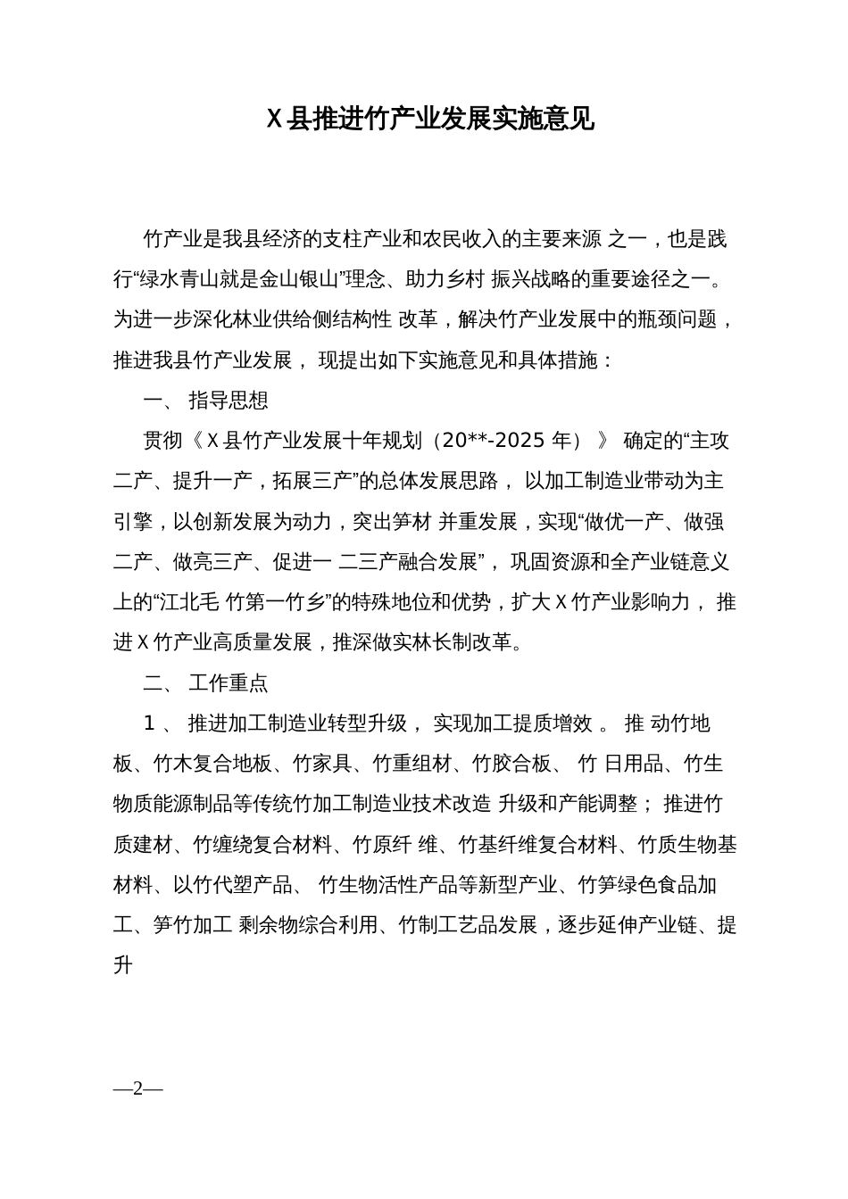 Ｘ县推进竹产业发展实施意见_第1页