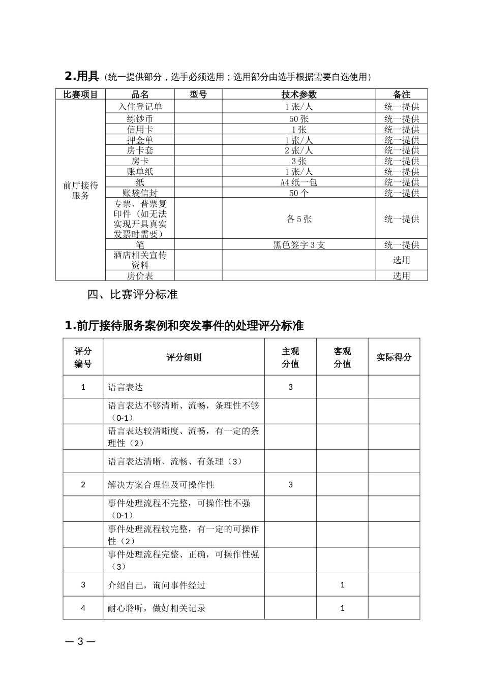 旅游饭店服务技能大赛前厅接待服务比赛规则和评分标准_第3页