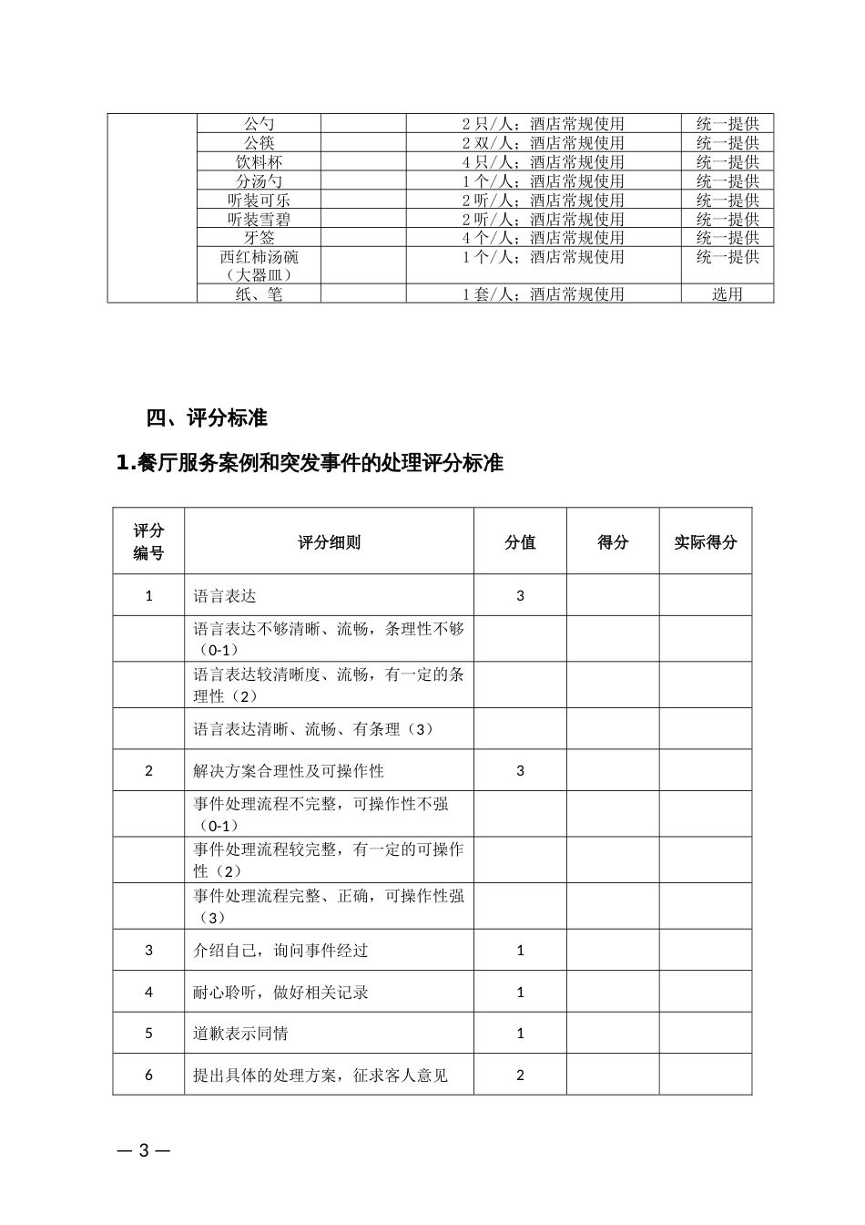 餐厅服务比赛规则及评分标准_第3页