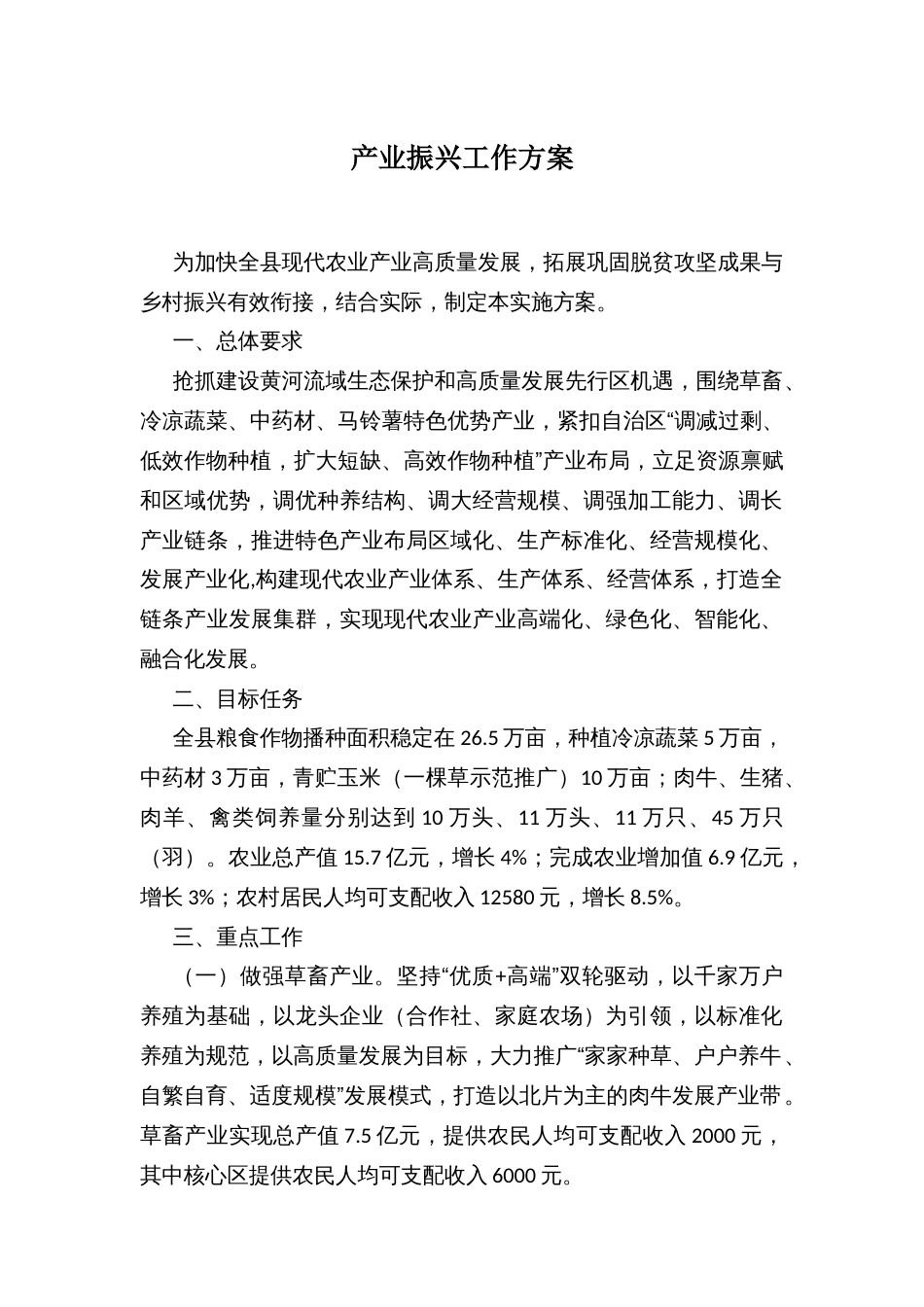 产业振兴工作方案文本_第1页