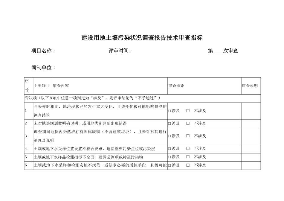 建设用地土壤污染状况调查报告技术审查指标_第1页