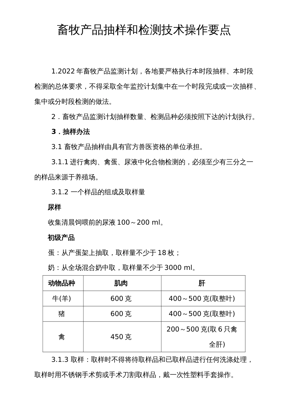 畜牧产品抽样和检测技术操作要点_第1页