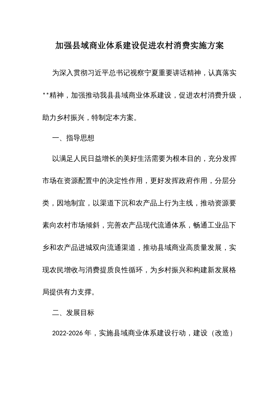 加强域商业体系建设促进农村消费实施方案_第1页