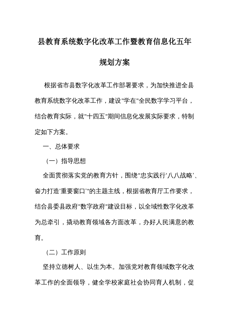 教育系统数字化改革工作暨教育信息化五年规划方案_第1页