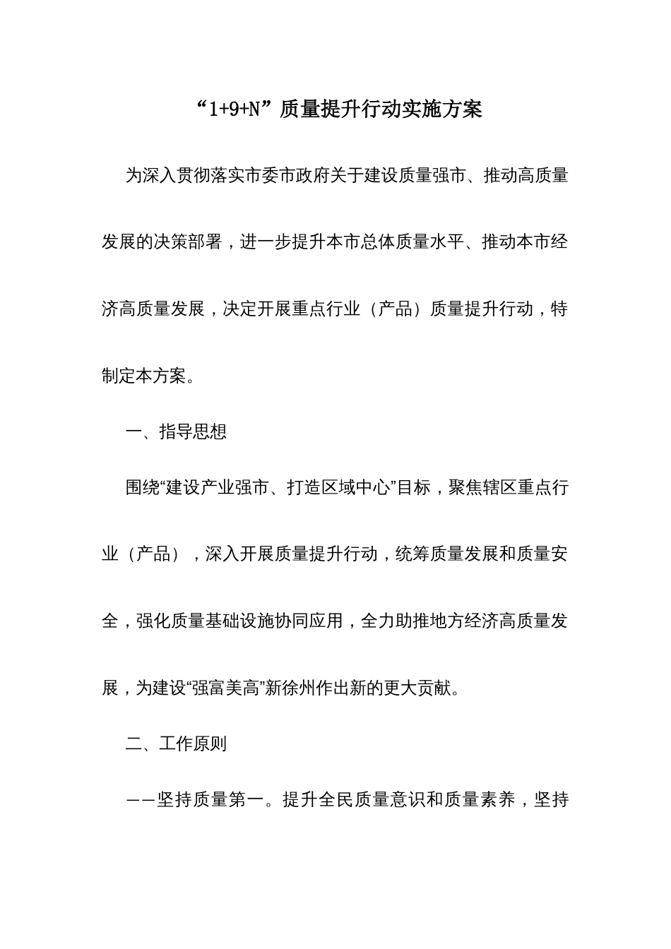 “1+9+N”质量提升行动实施方案_第1页