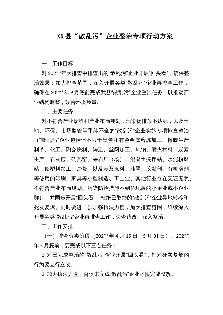 XX县“散乱污”企业整治专项行动方案_第1页