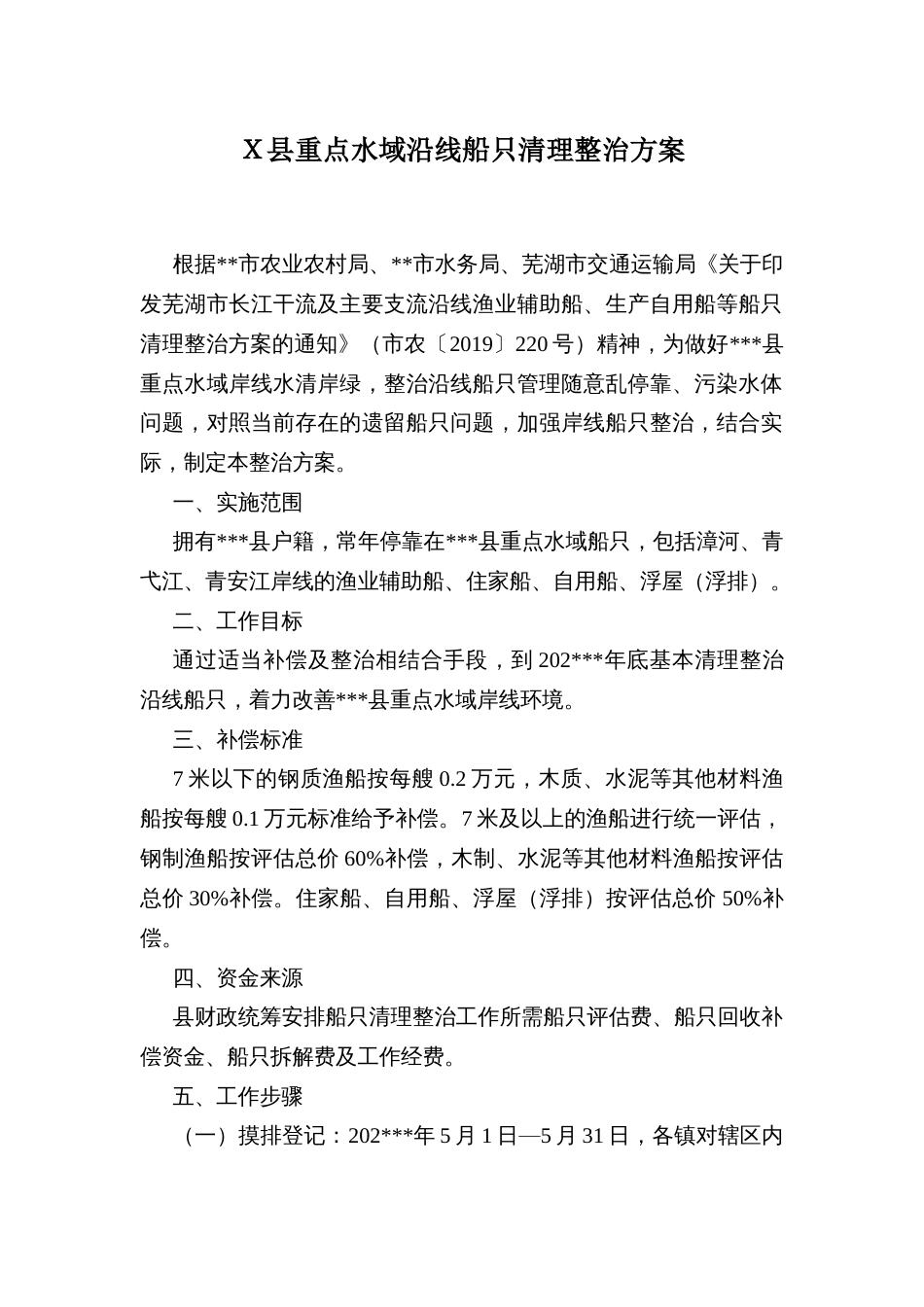 Ｘ县重点水域沿线船只清理整治方案_第1页