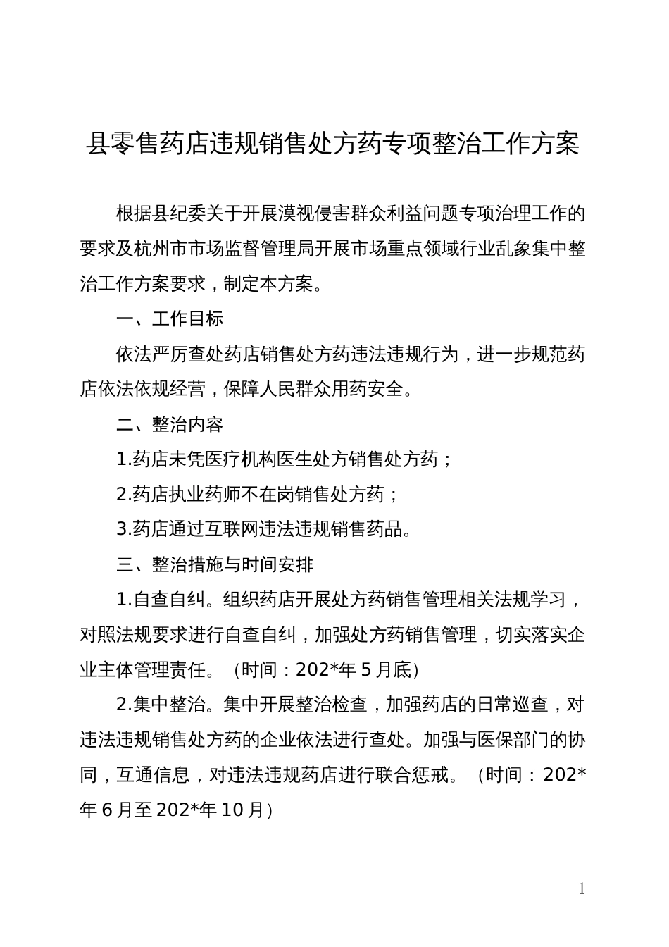 县零售药店违规销售处方药专项整治工作方案_第1页