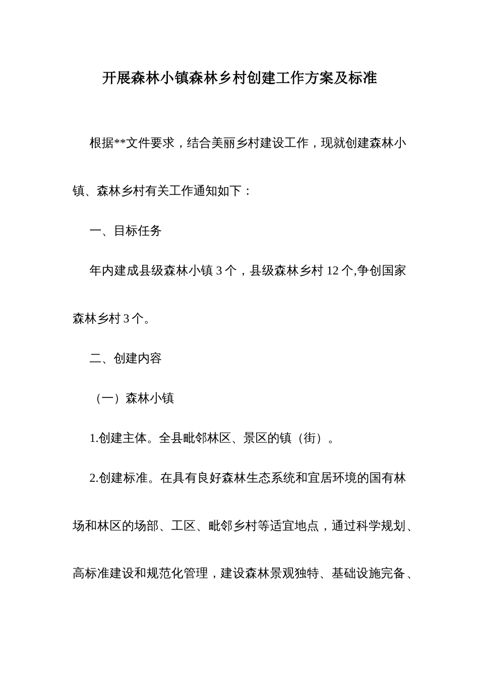 开展森林小镇森林乡村创建工作方案及标准_第1页