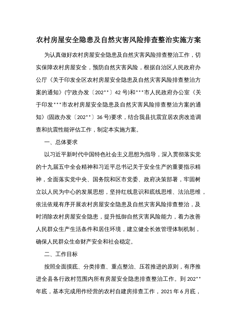 农村房屋安全隐患及自然灾害风险排查整治实施方案_第1页
