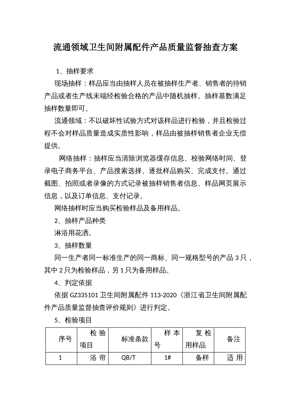 流通领域卫生间附属配件产品质量监督抽查方案_第1页