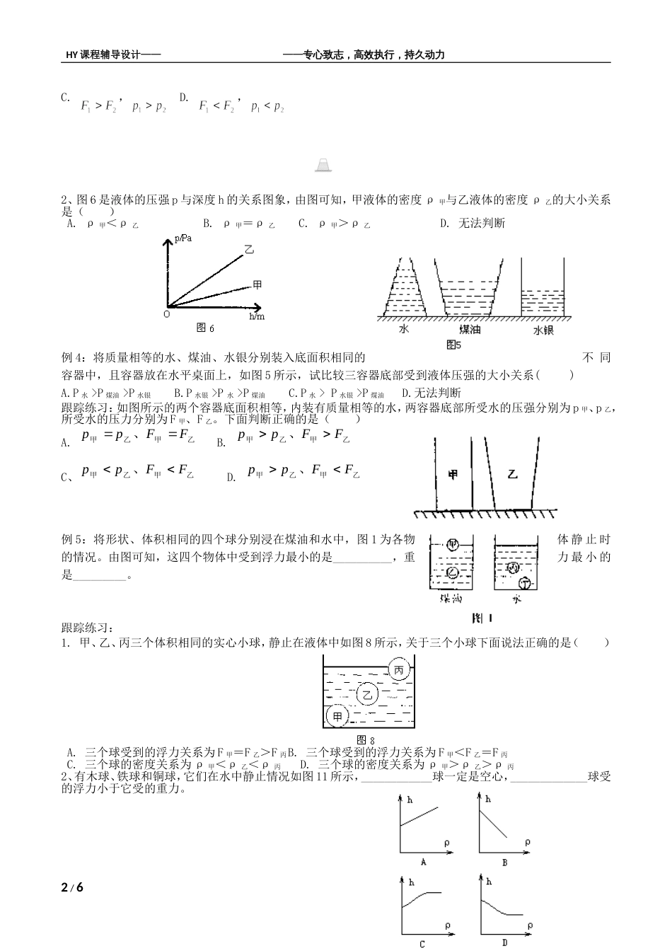 中考物理专题三 压强及浮力大小的比较2011.03_第2页