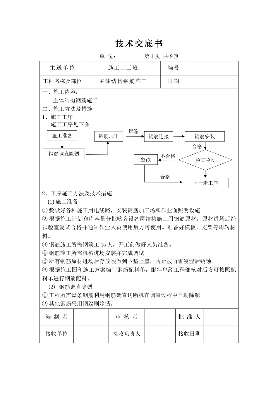 主体结构钢筋施工技术交底[9页]_第1页