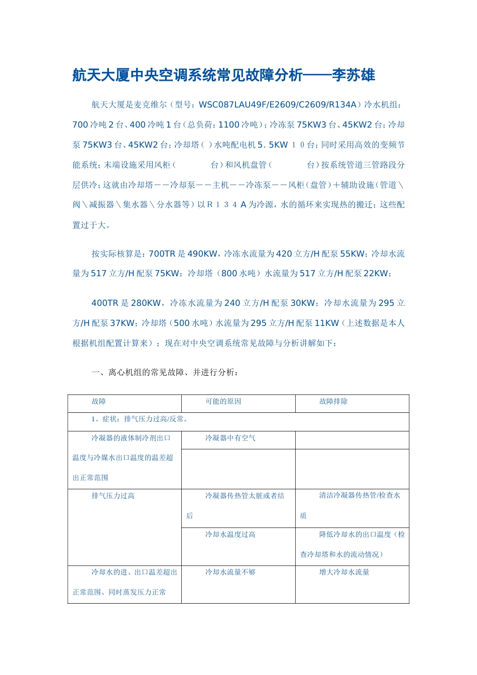 中央空调系统常见故障分析_第1页