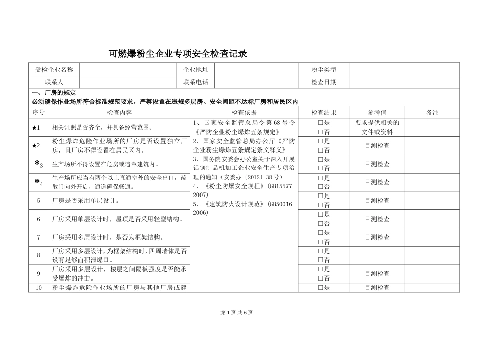 粉尘防爆安全专项检查表[6页]_第1页