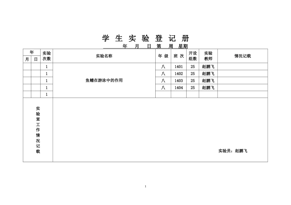 八年级生物学生实验登记册_第1页