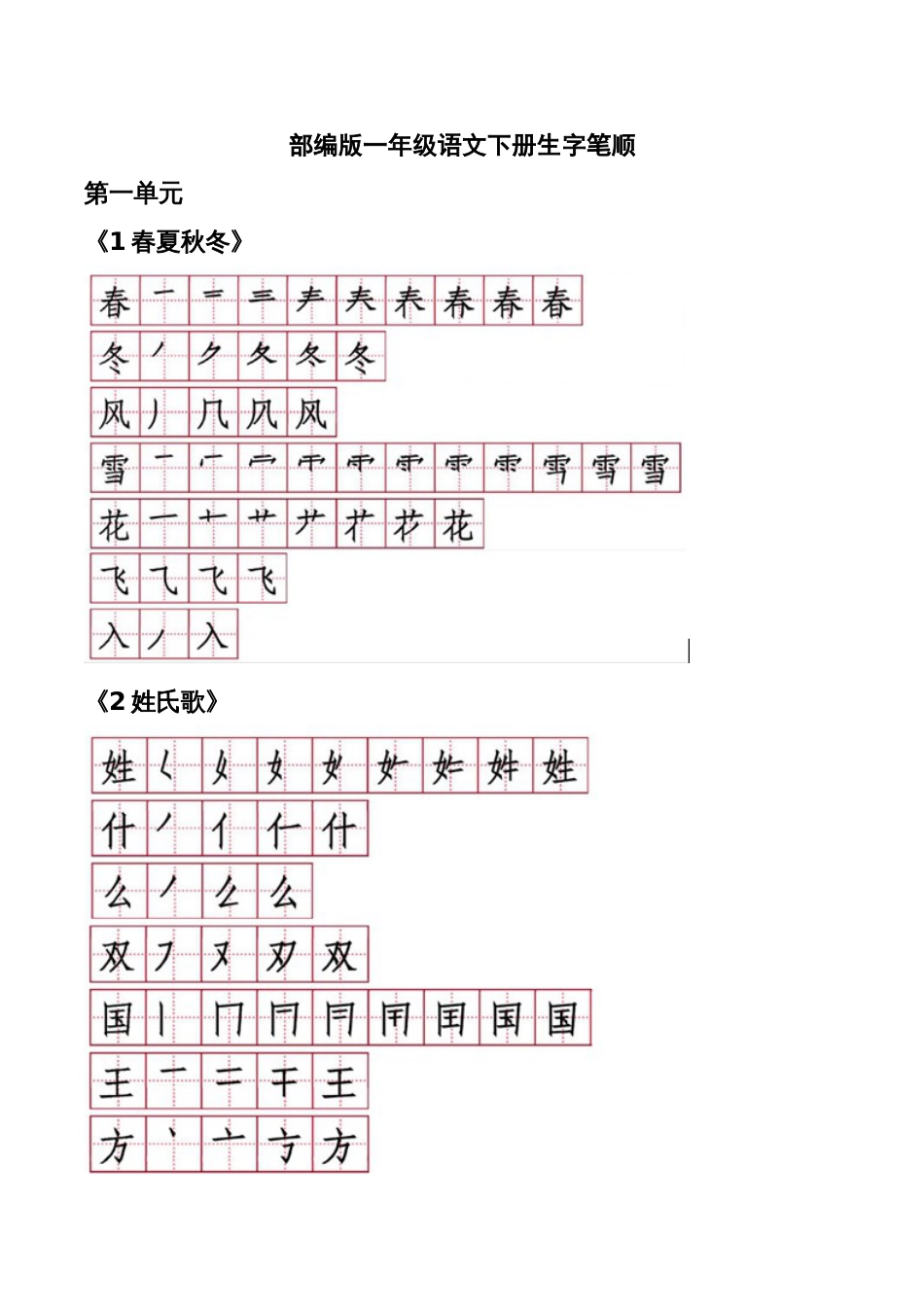 部编版一年级语文下册生字笔顺[共16页]_第1页