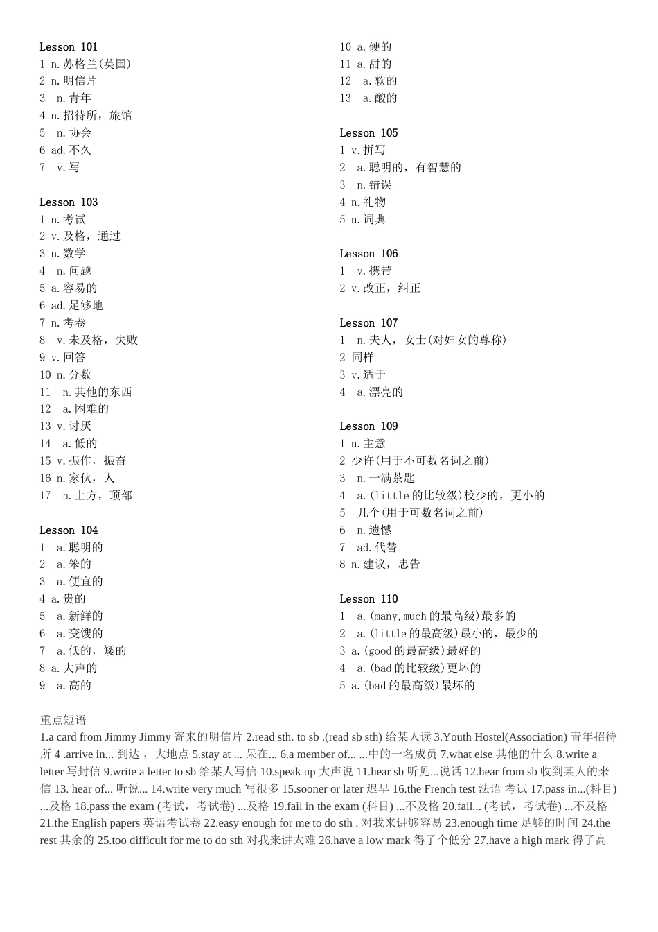 新概念1Lesson101120复习加测试_第1页