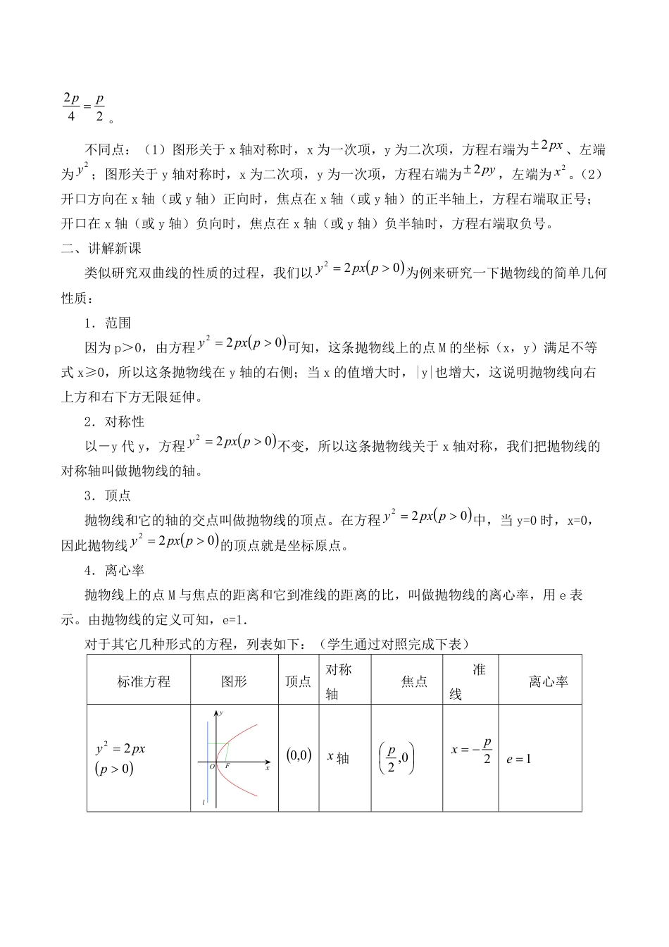 抛物线的简单几何性质优秀教学设计_第2页