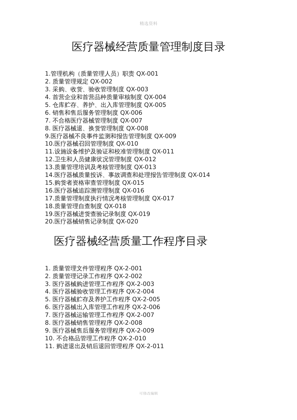 重要医疗器械经营质量管理制度及目录工作程序[52页]_第1页