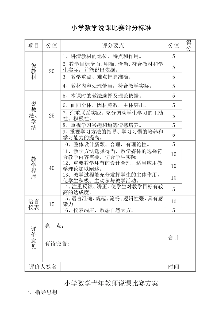 小学数学说课比赛评分标准_第1页