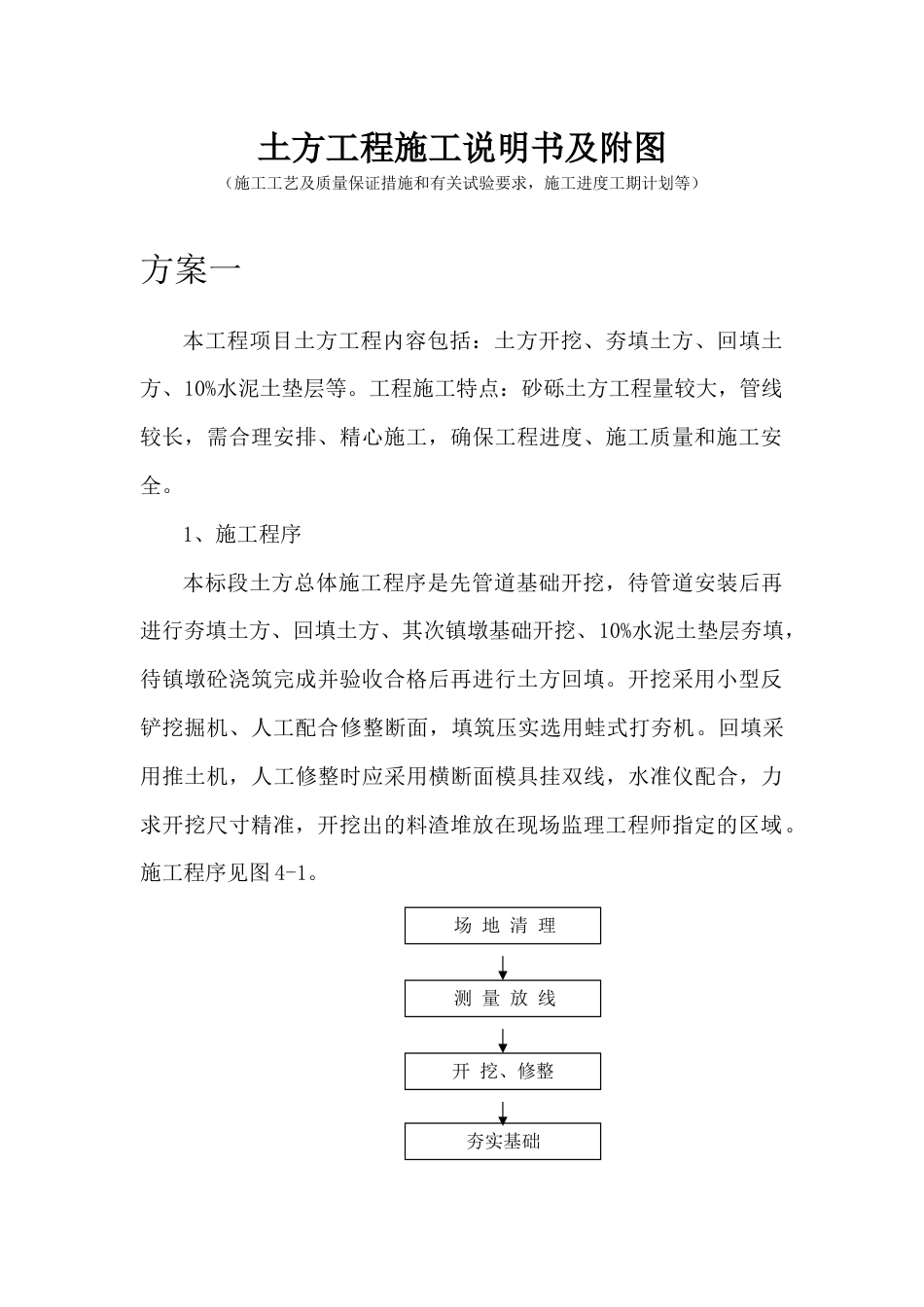 土方工程施工说明书及附图施工工艺及质量保证措施和有关试验要求施工进度工期计划等_第1页