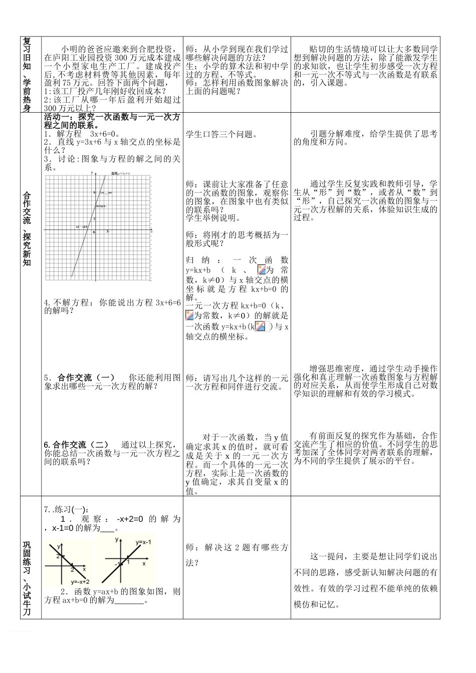 一次函数与一元一次方程、一元一次不等式的教学设计范文_第3页