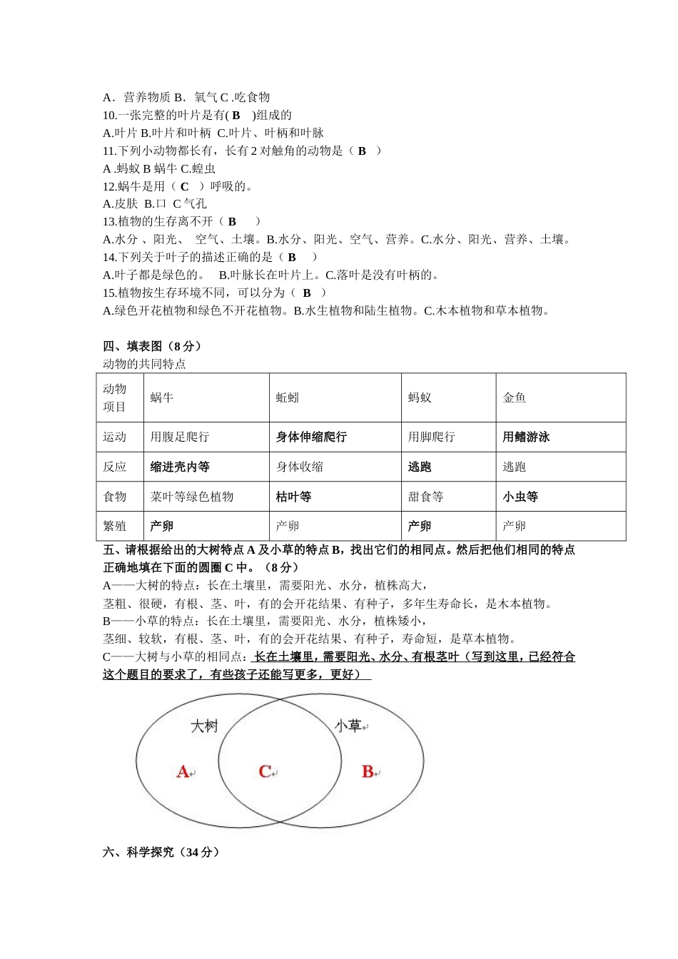 三年级科学上册期中试卷及双向细目表[6页]_第2页