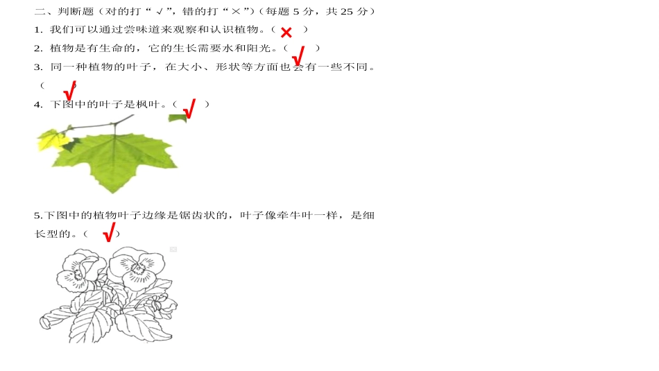 教科版一年级科学上册第一单元测试题[6页]_第3页