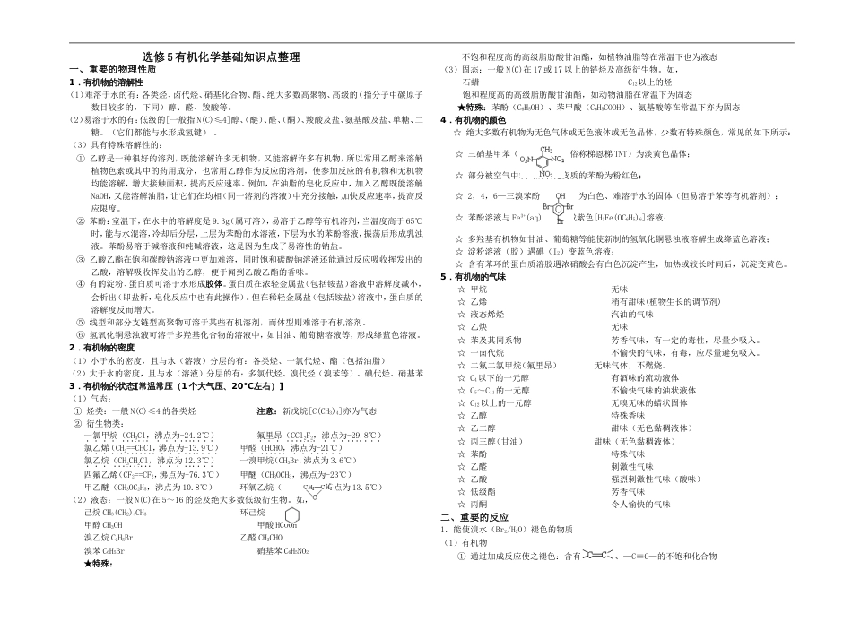 高中化学选修选修五知识点整理_第1页