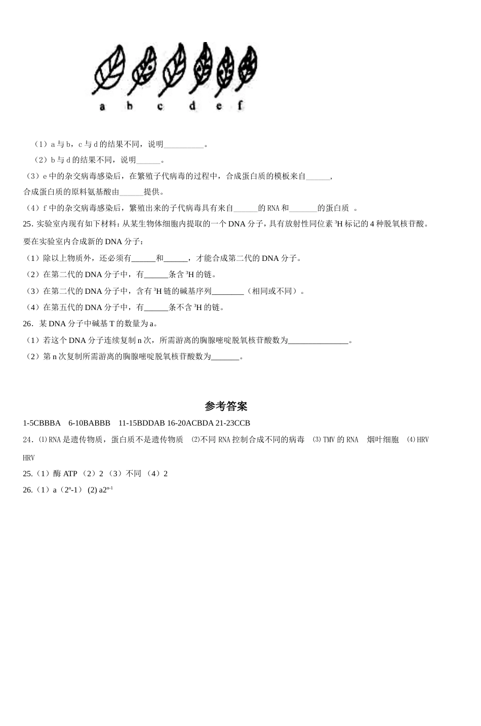 人教版高一生物必修二第三单元测试试_第3页