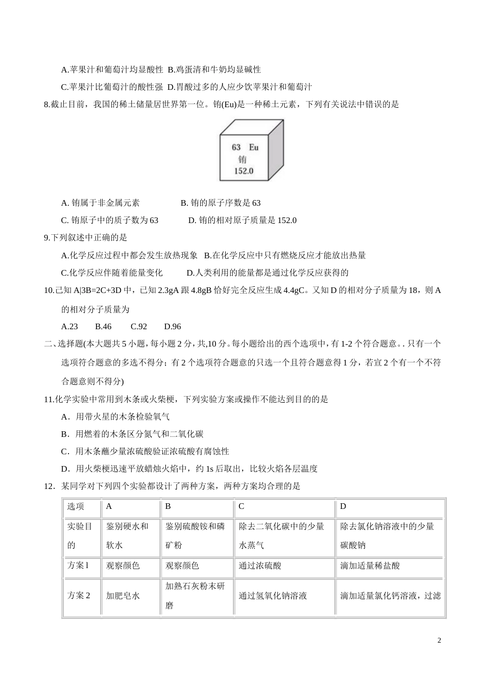 天津中考化学试题[9页]_第2页